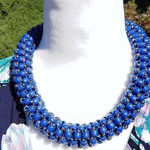 Royal Blue Circular Beaded Acrylic Necklace
